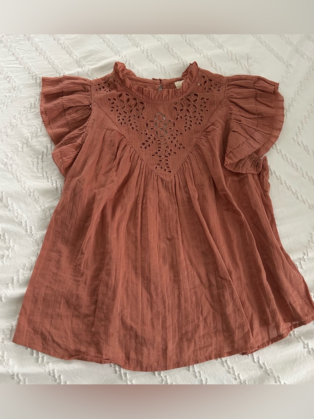 Universal Thread Women’s Ruffle Eyelet Lace Top Fairy Boho Cotton Terracotta XS